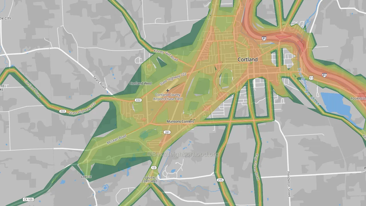 Munsons Corners, NY Map of Noise Levels in Munsons Corners
