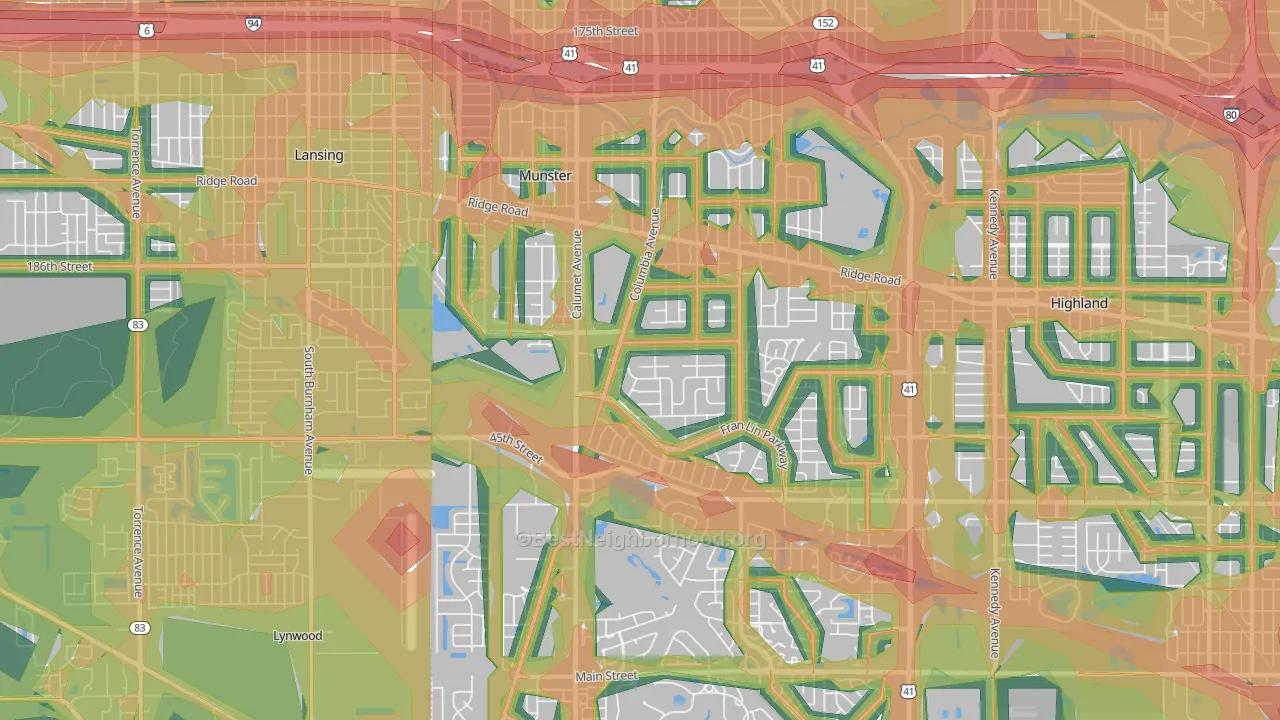 Munster, IN Map of Noise Levels in Munster