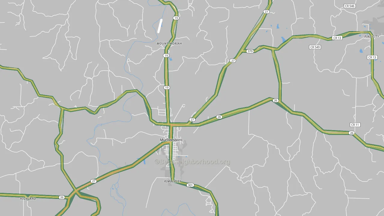 Murfreesboro, AR Map of Noise Levels in Murfreesboro