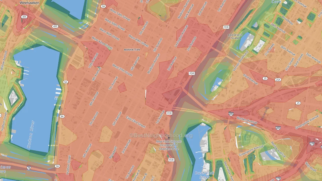 Murray Hill, Manhattan, NY Map of Noise Levels in Murray Hill