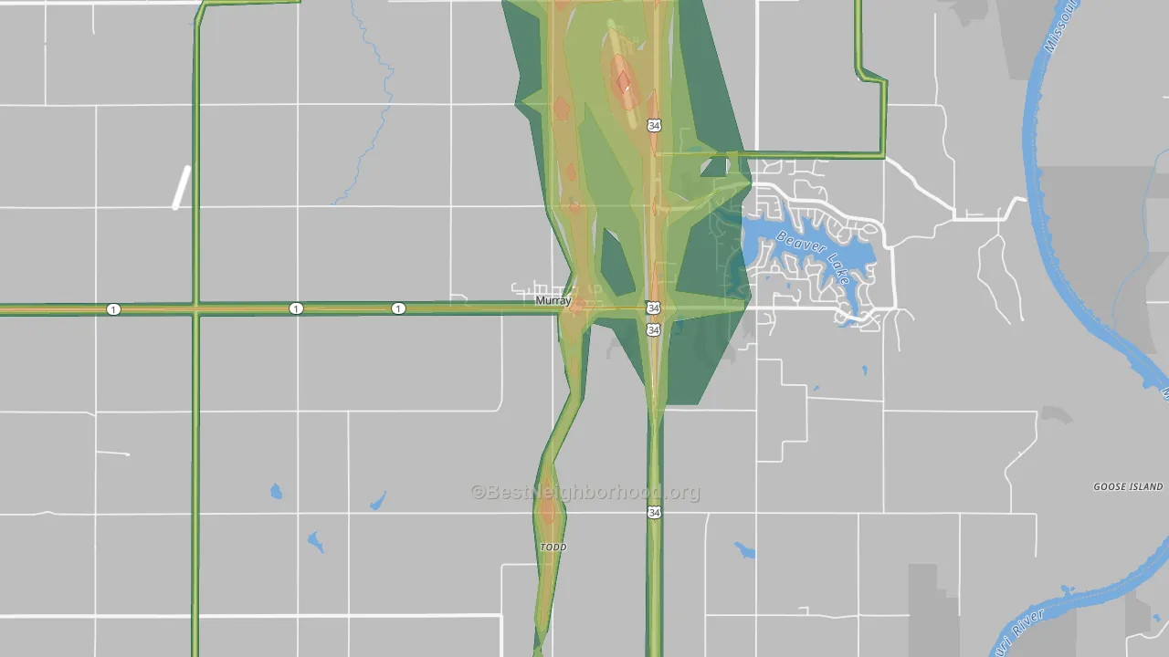 Murray, NE Map of Noise Levels in Murray
