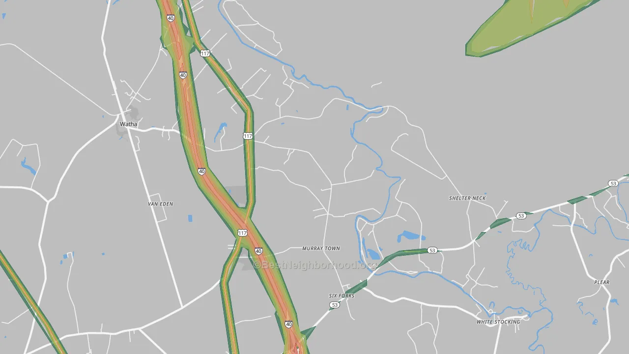 Murray Town, NC Map of Noise Levels in Murray Town