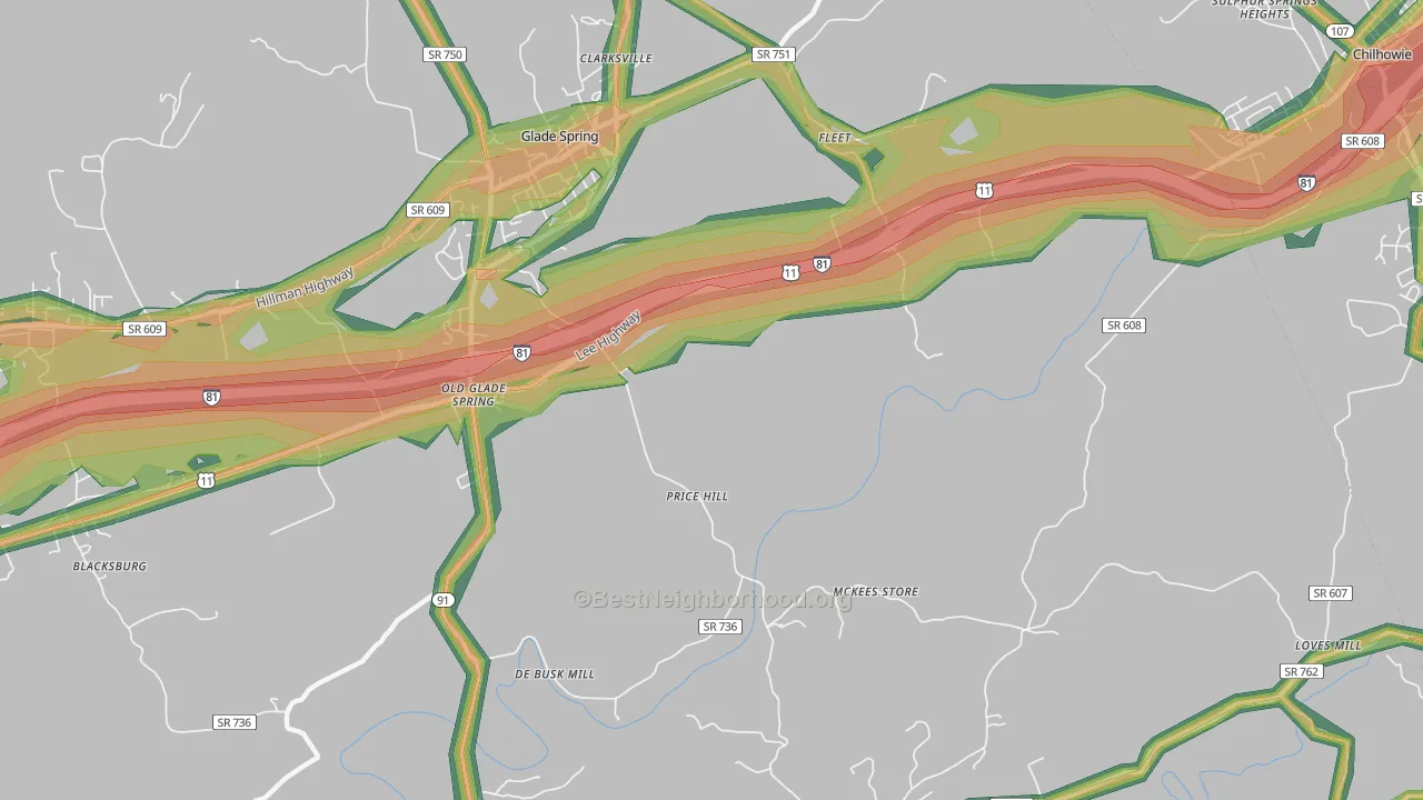 Murrayfield, VA Map of Noise Levels in Murrayfield