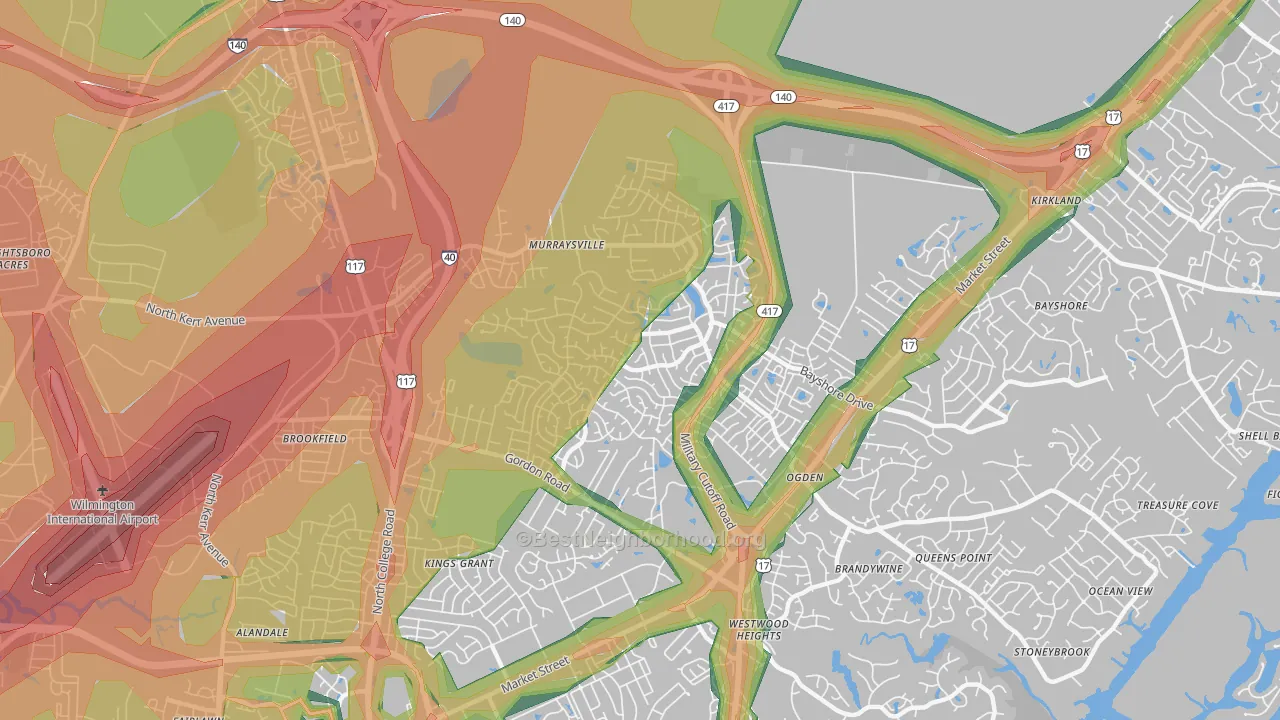 Murraysville, NC Map of Noise Levels in Murraysville