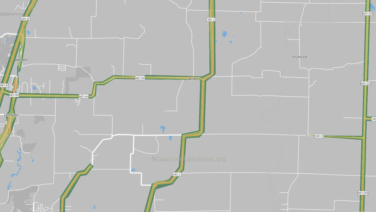 Murry, MO Map of Noise Levels in Murry