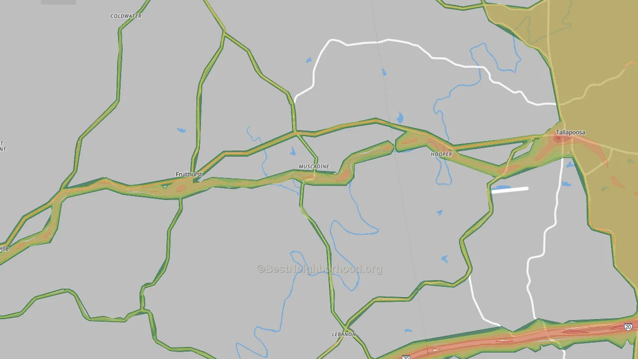 Muscadine, AL Map of Noise Levels in Muscadine