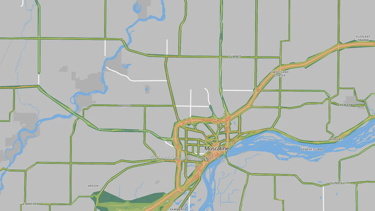 Muscatine County, IA Map of Noise Levels in Muscatine County