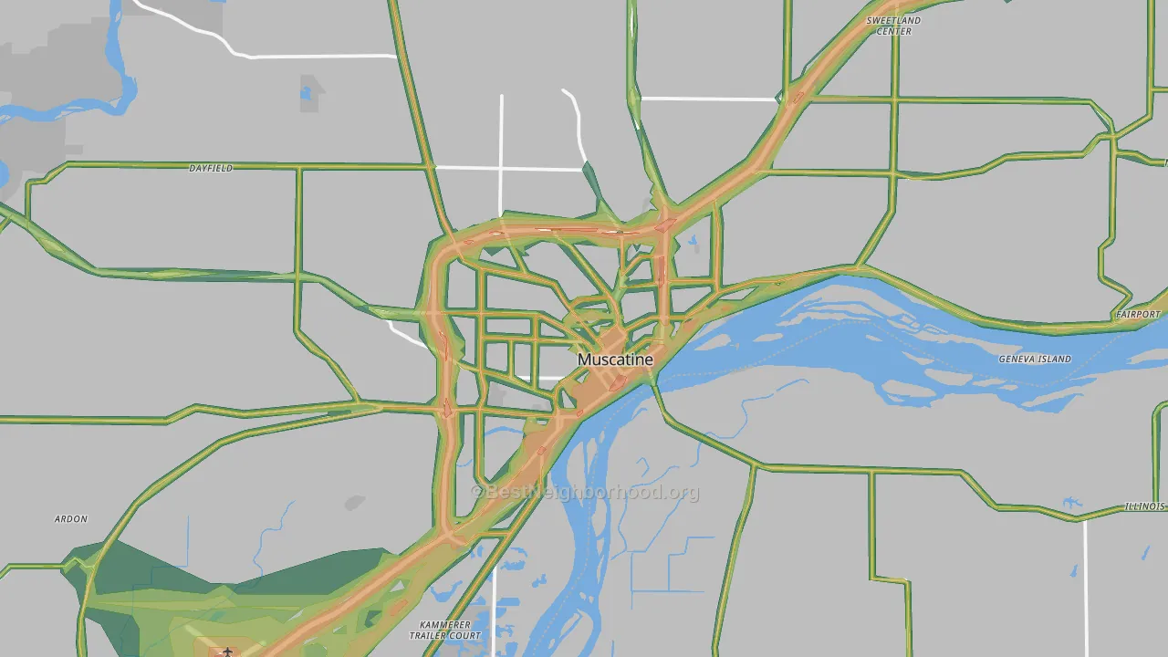 Muscatine, IA Map of Noise Levels in Muscatine