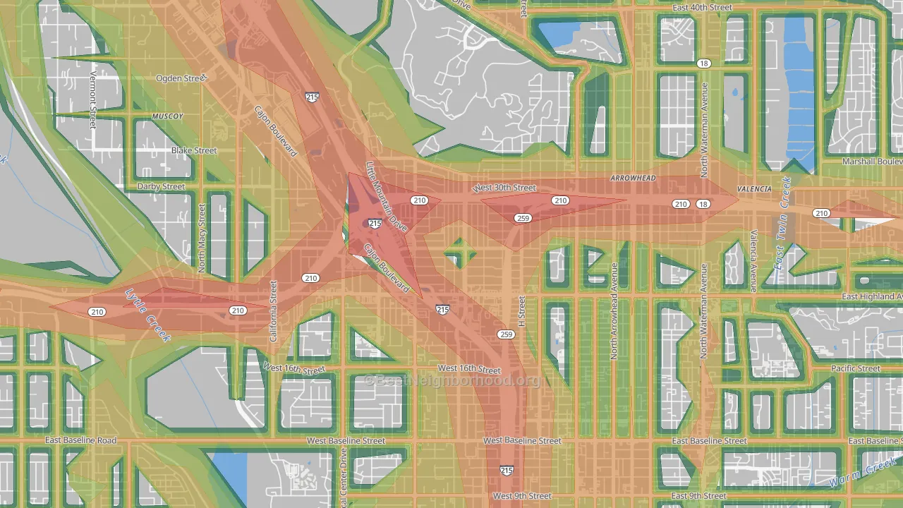 Muscupiabe, San Bernardino, CA Map of Noise Levels in Muscupiabe