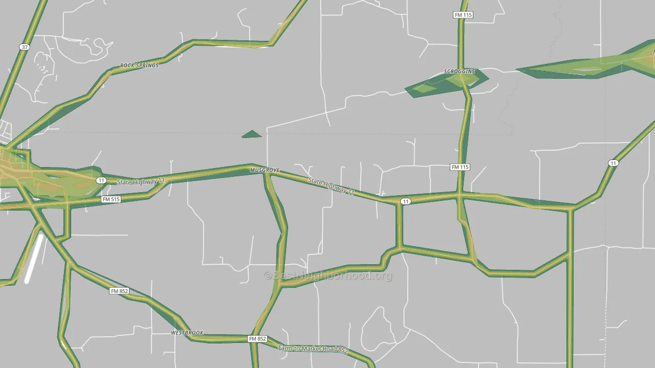 Musgrove, TX Map of Noise Levels in Musgrove