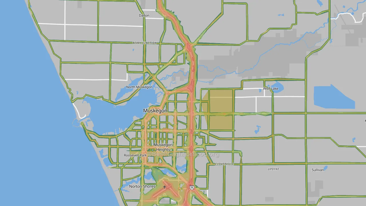 Muskegon County, MI Map of Noise Levels in Muskegon County