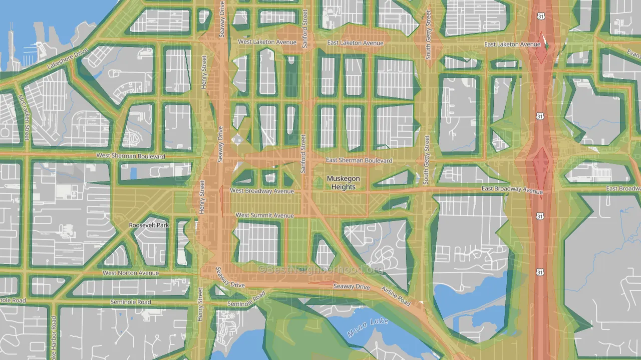 Muskegon Heights, MI Map of Noise Levels in Muskegon Heights