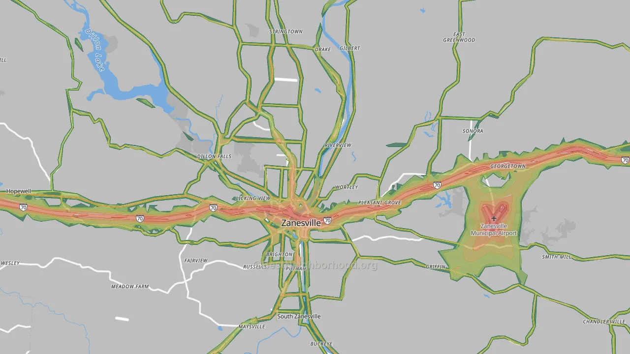 Muskingum County, OH Map of Noise Levels in Muskingum County