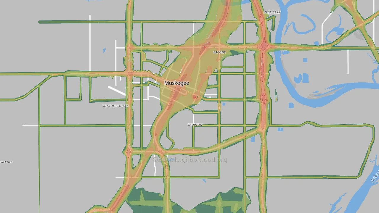 Muskogee, OK Map of Noise Levels in Muskogee
