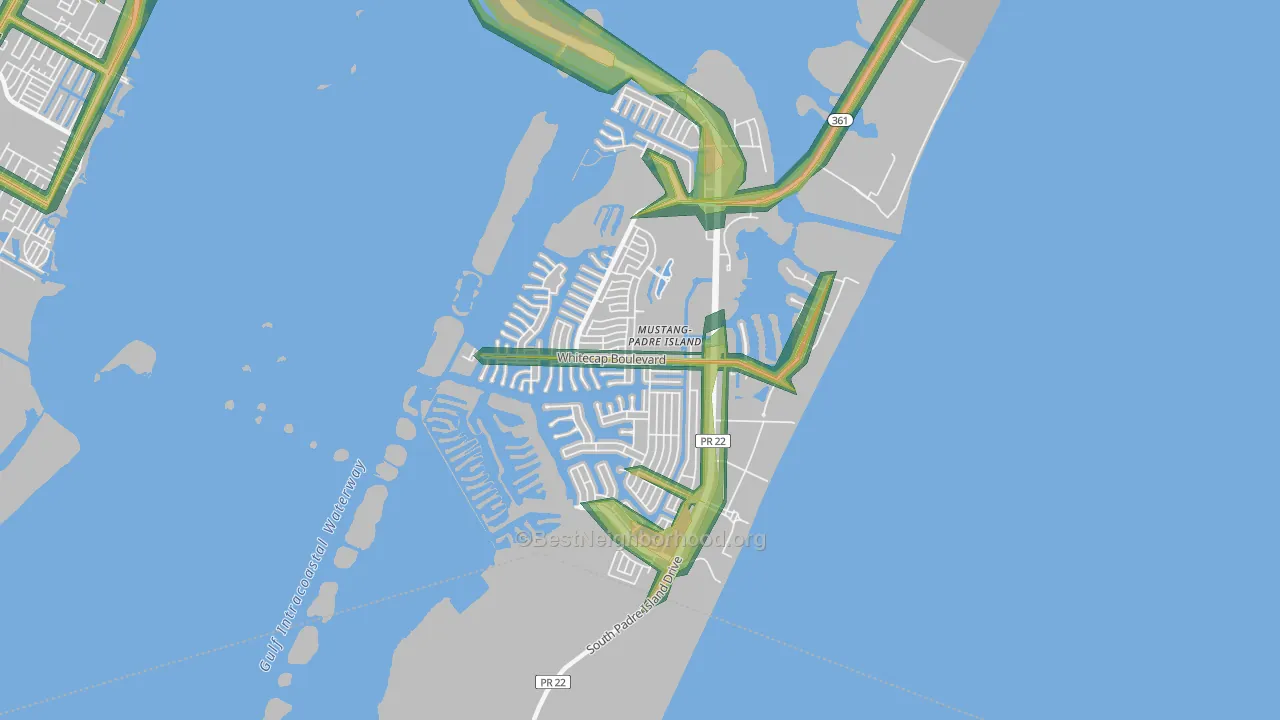 Mustang-Padre Island, Corpus Christi, TX Map of Noise Levels in Mustang-Padre Island