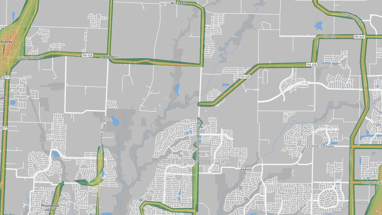 Mustang, TX Map of Noise Levels in Mustang