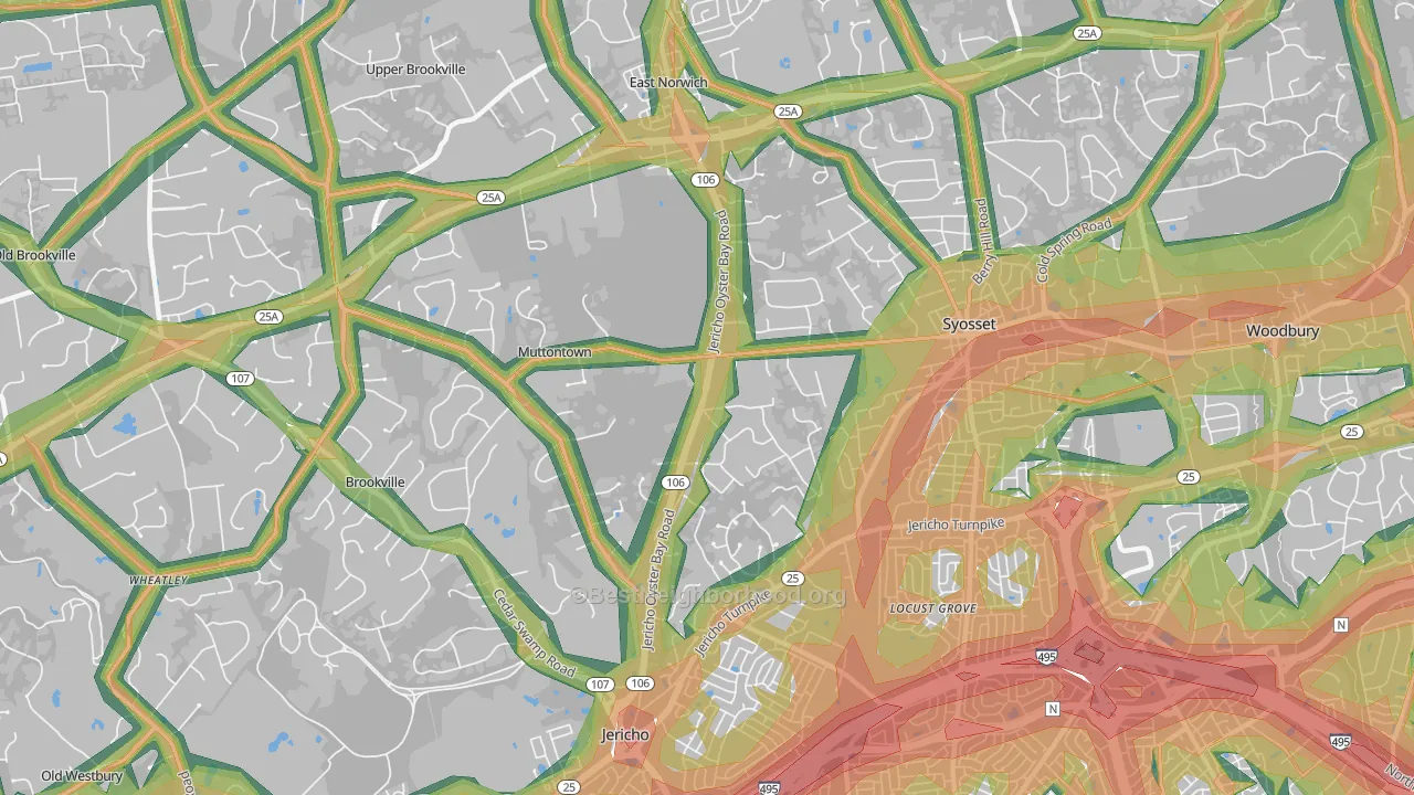 Muttontown, NY Map of Noise Levels in Muttontown