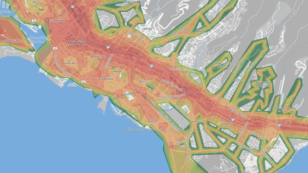 Mxcully-Moiliili, Honolulu, HI Map of Noise Levels in Mxcully-Moiliili