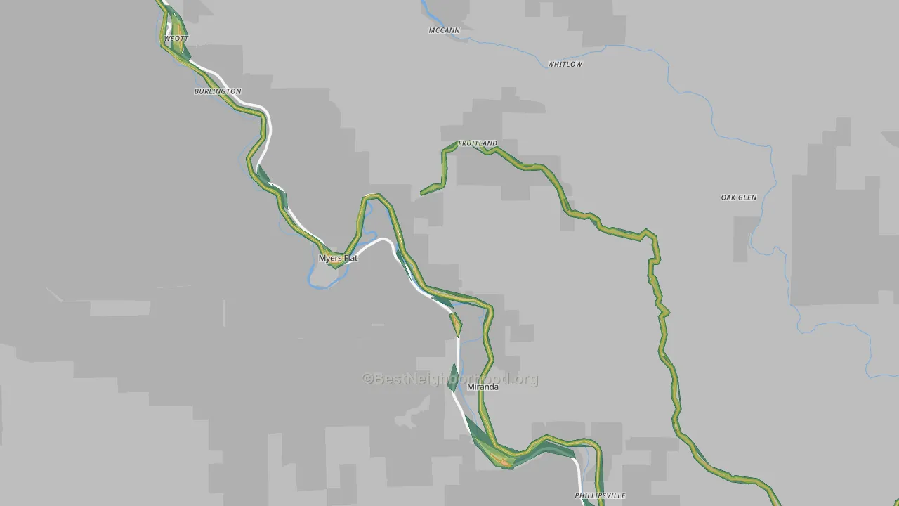 Myers Flat, CA Map of Noise Levels in Myers Flat