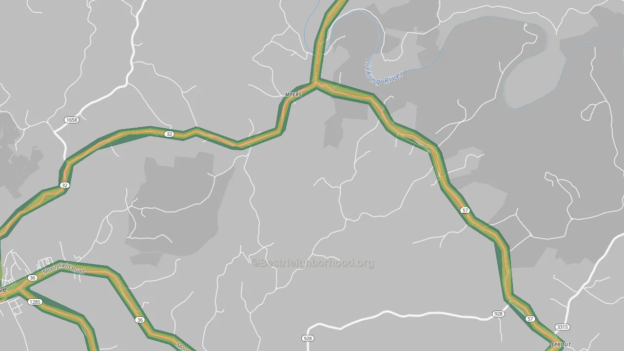 Myers, KY Map of Noise Levels in Myers
