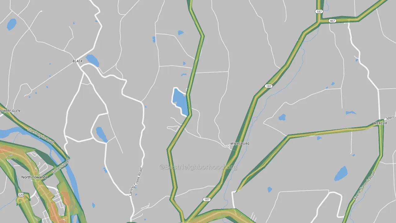 Myersburg, PA Map of Noise Levels in Myersburg