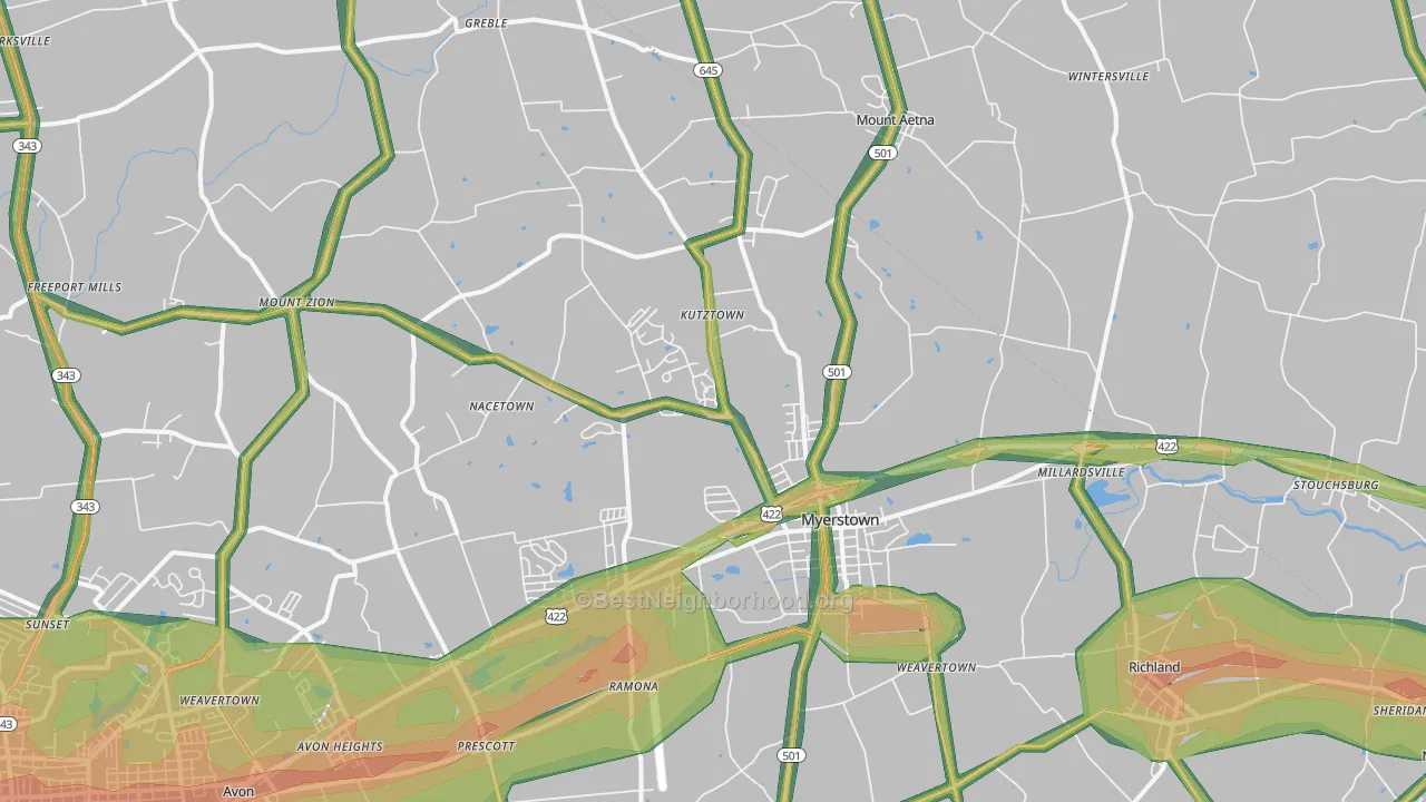 Myerstown, PA Map of Noise Levels in Myerstown