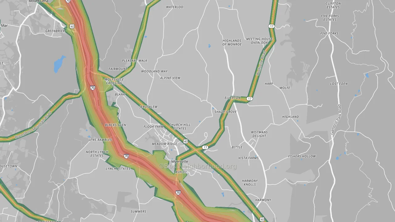 Myersville, MD Map of Noise Levels in Myersville