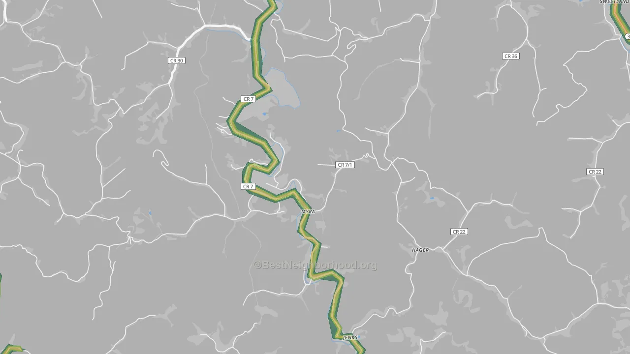 Myra, WV Map of Noise Levels in Myra