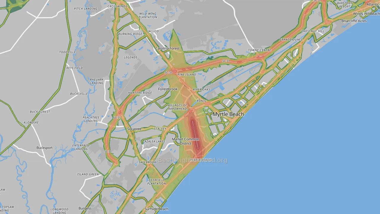 Myrtle Beach, SC Map of Noise Levels in Myrtle Beach