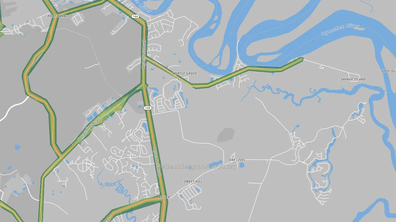 Myrtle Grove, GA Map of Noise Levels in Myrtle Grove