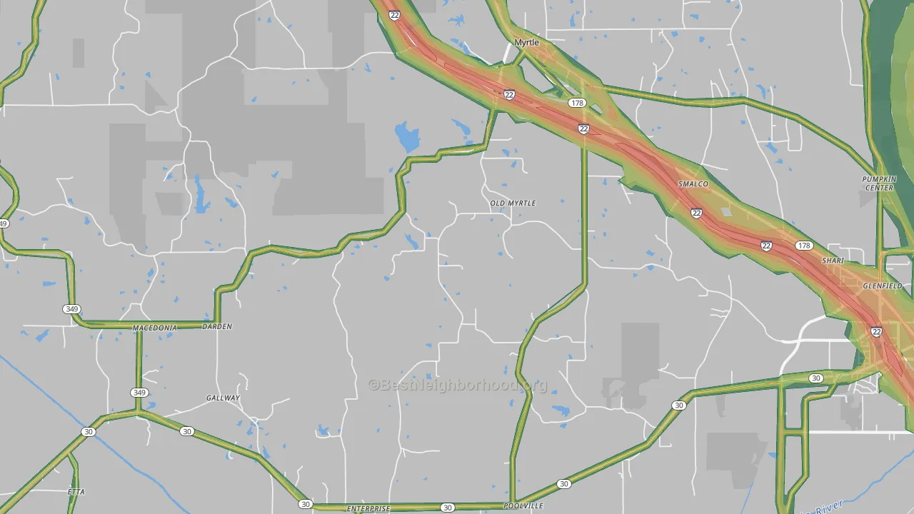Myrtle, MS Map of Noise Levels in Myrtle