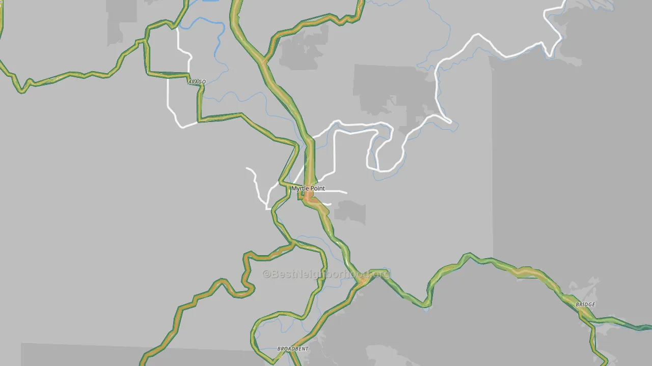 Myrtle Point, OR Map of Noise Levels in Myrtle Point