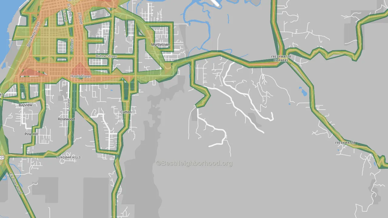 Myrtletown, CA Map of Noise Levels in Myrtletown