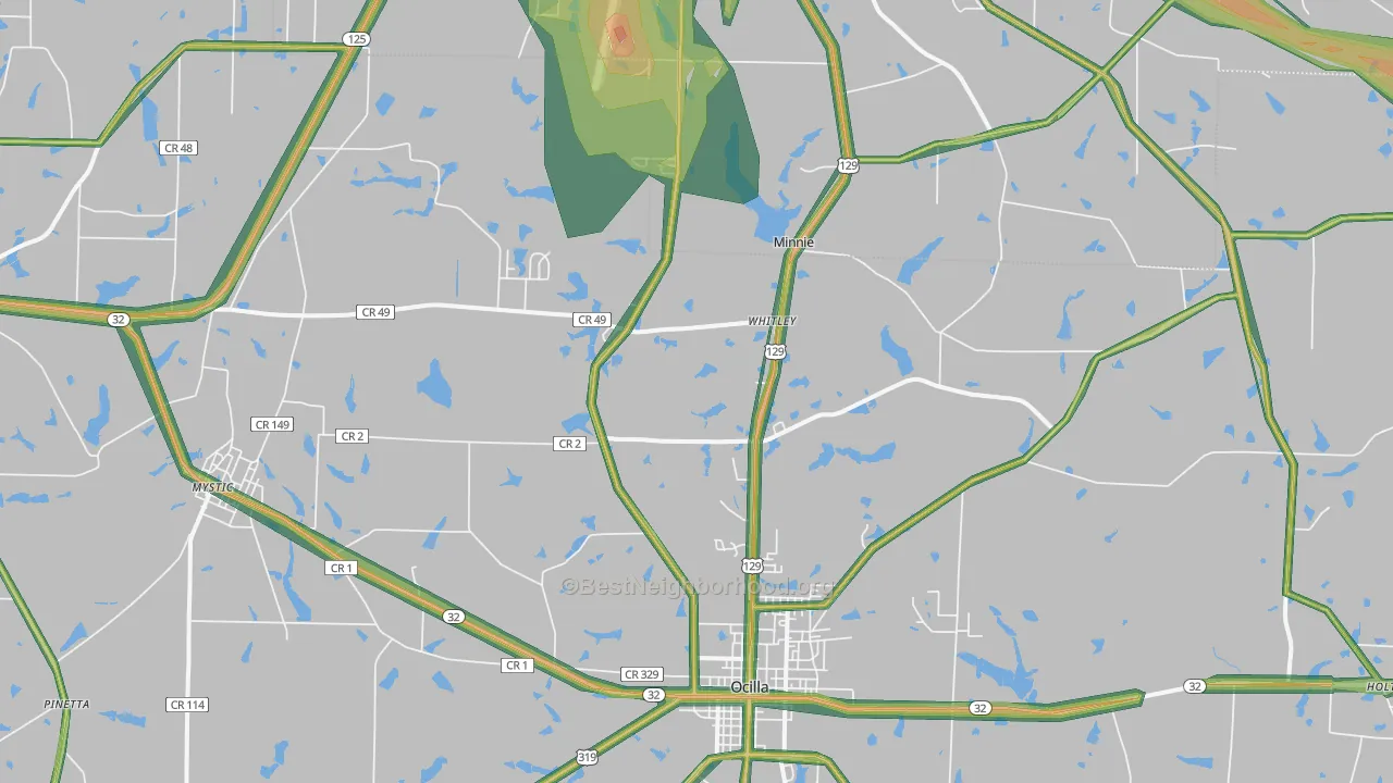 Mystic, GA Map of Noise Levels in Mystic