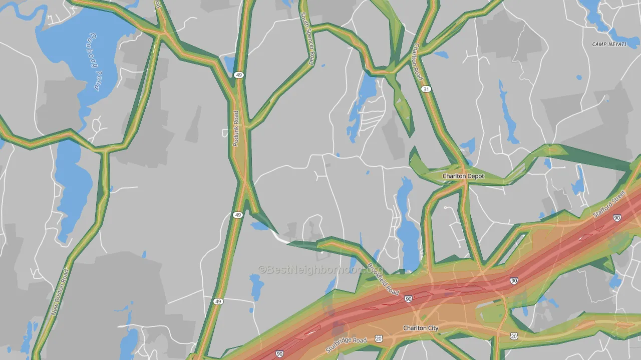 Mystic Grove, MA Map of Noise Levels in Mystic Grove