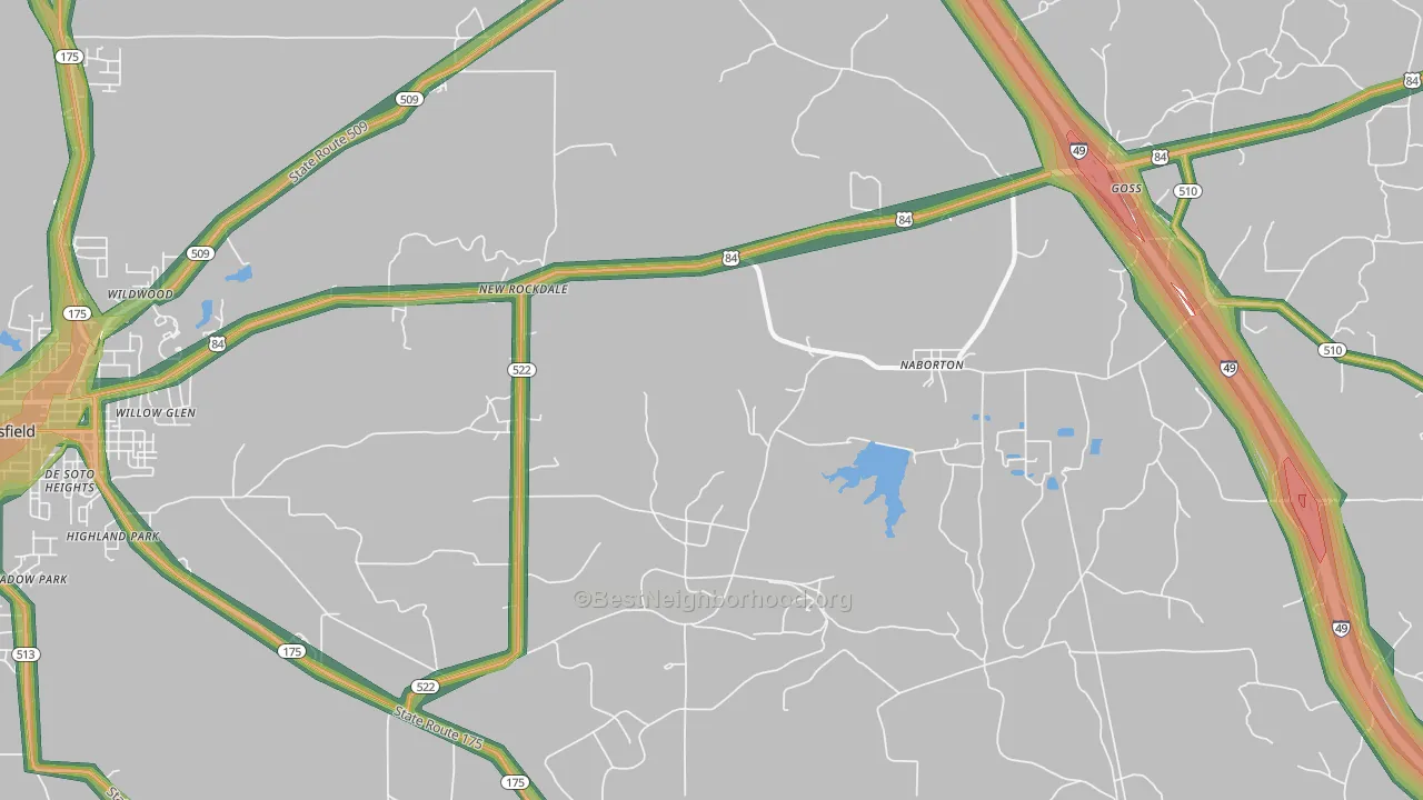 Naborton, LA Map of Noise Levels in Naborton