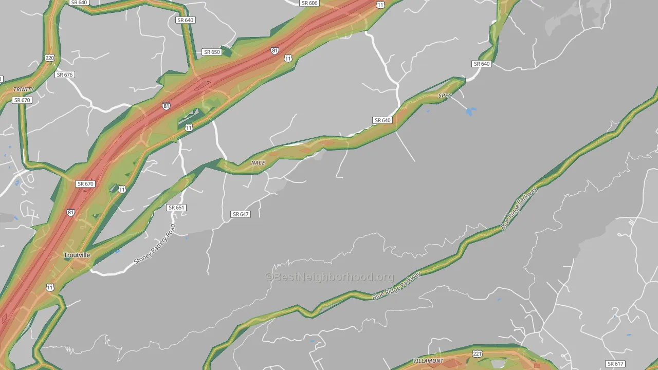 Nace, VA Map of Noise Levels in Nace