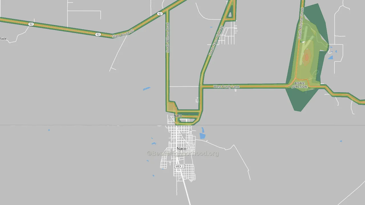 Naco, AZ Map of Noise Levels in Naco