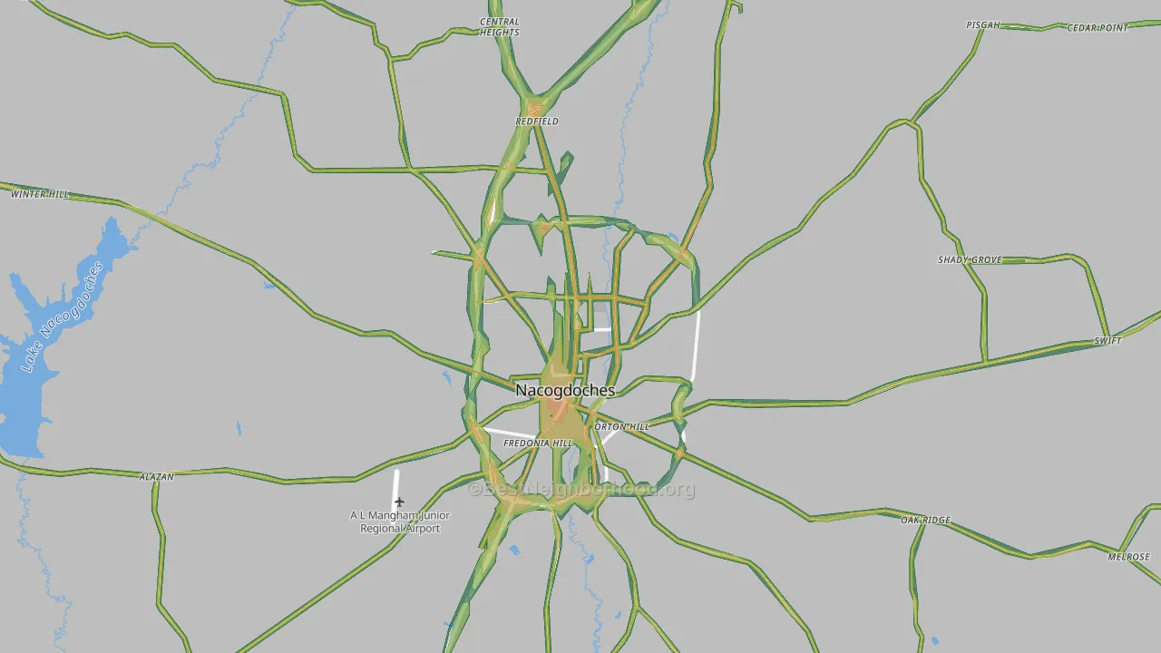 Nacogdoches, TX Map of Noise Levels in Nacogdoches