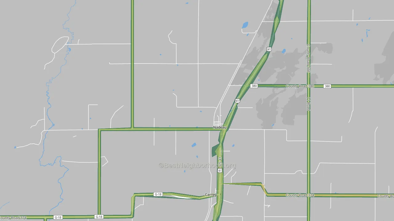 Nadeau, MI Map of Noise Levels in Nadeau