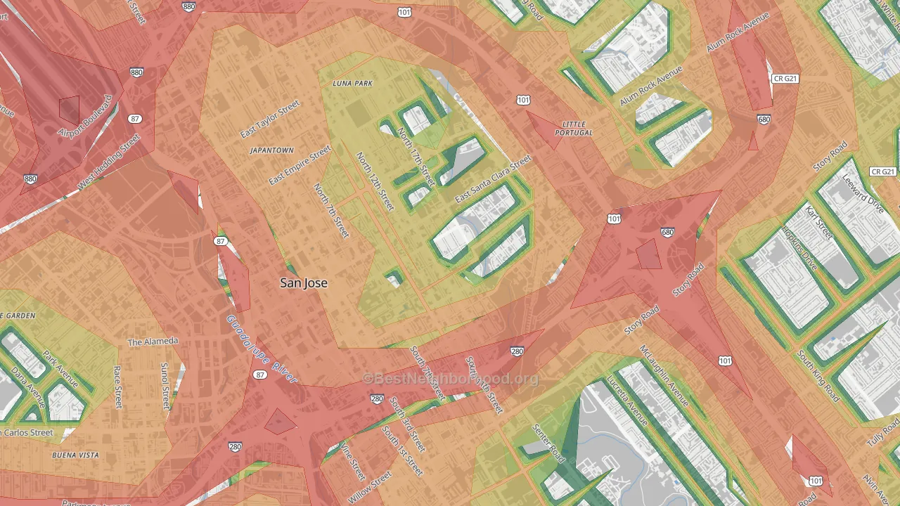 Naglee Park, San Jose, CA Map of Noise Levels in Naglee Park