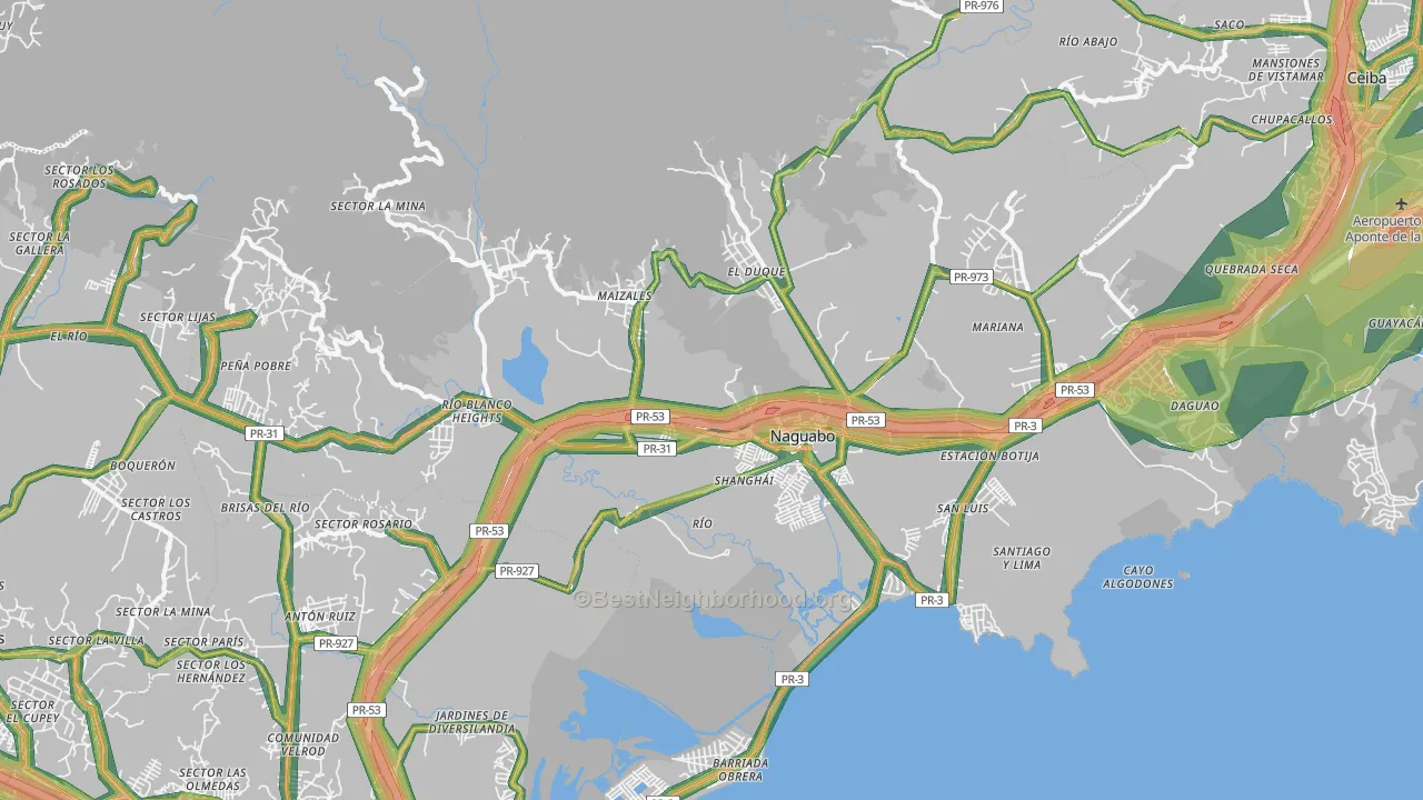 Naguabo Municipio, PR Map of Noise Levels in Naguabo Municipio
