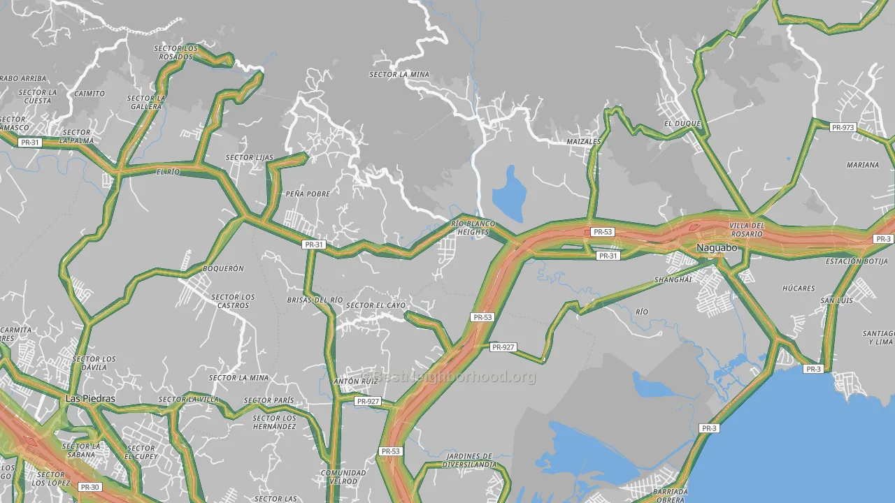 Naguabo, PR Map of Noise Levels in Naguabo