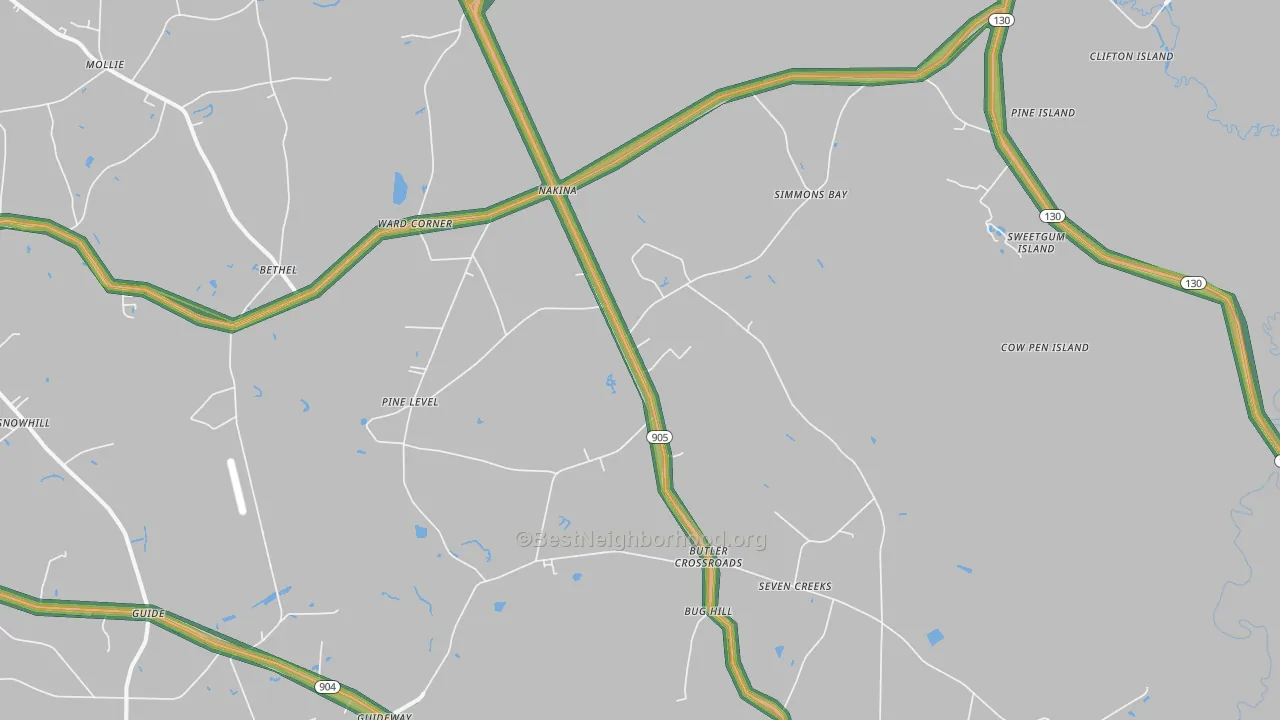 Nakina, NC Map of Noise Levels in Nakina