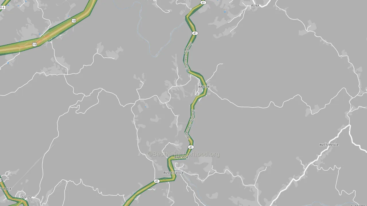 Nallen, WV Map of Noise Levels in Nallen