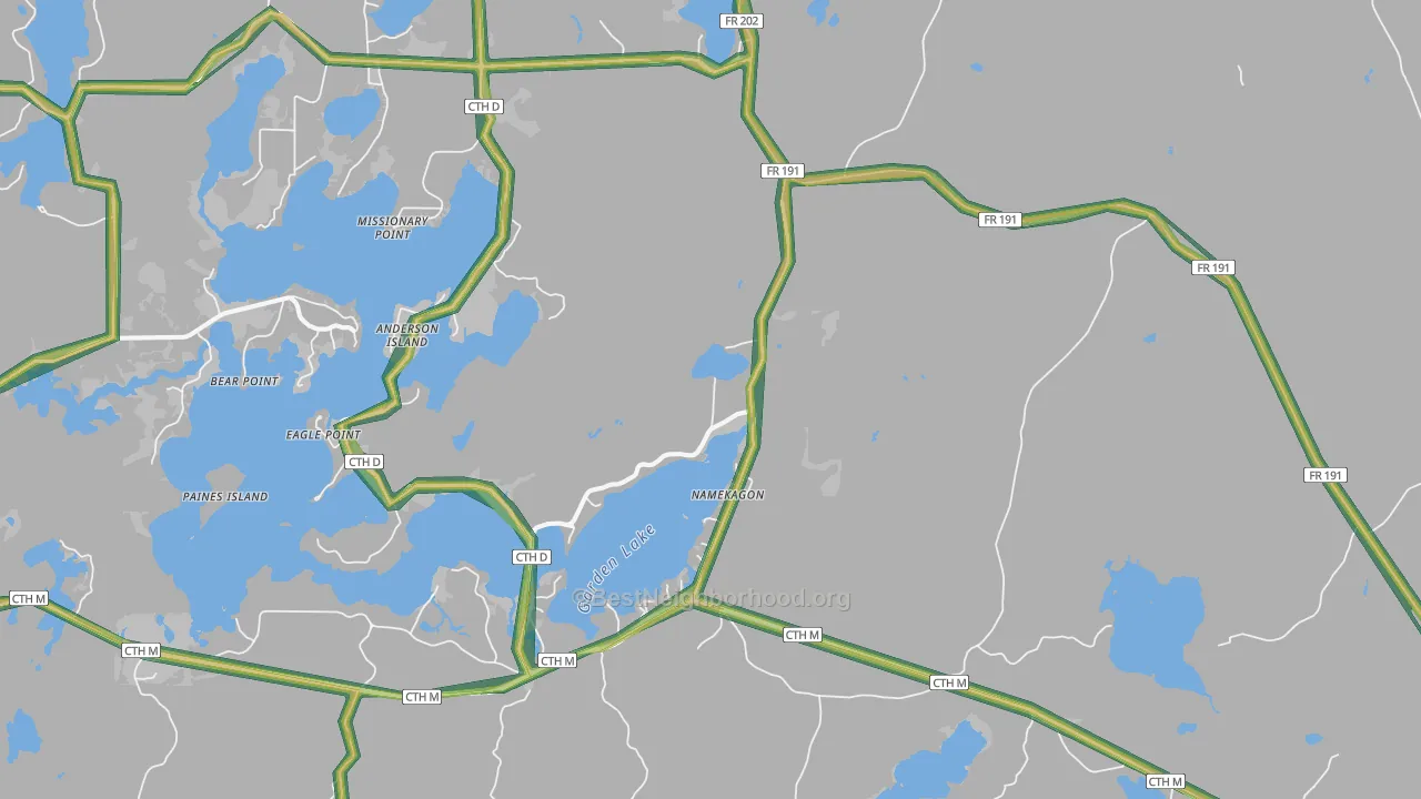 Namekagon, WI Map of Noise Levels in Namekagon