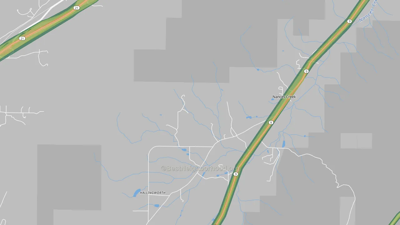 Nances Creek, AL Map of Noise Levels in Nances Creek