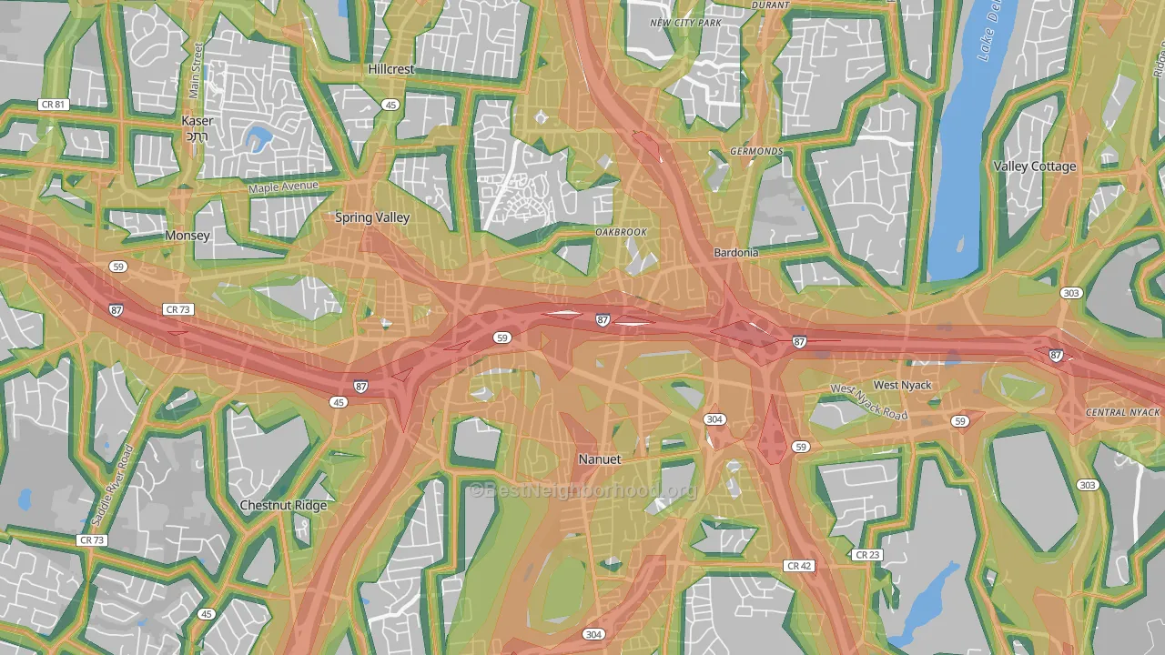 Nanuet, NY Map of Noise Levels in Nanuet