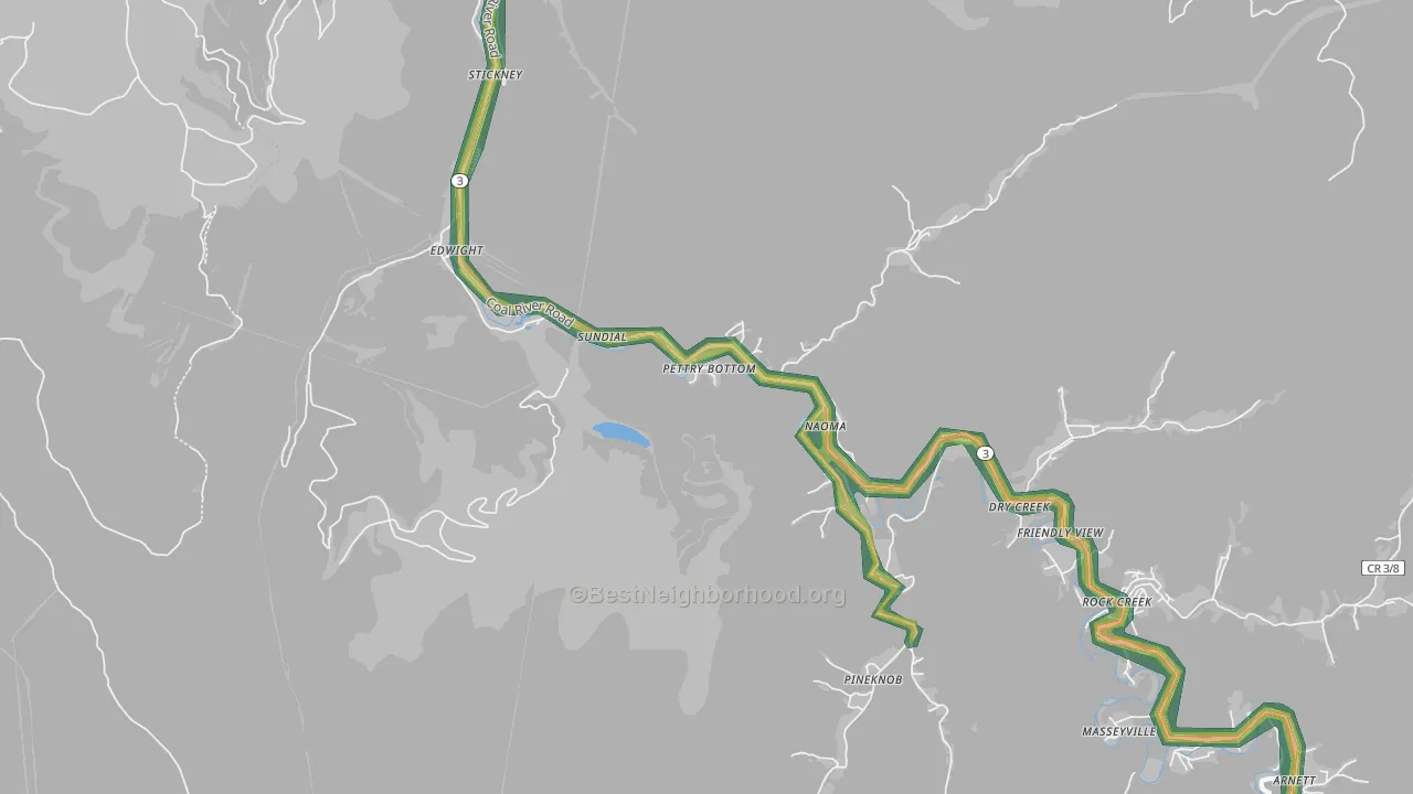Naoma, WV Map of Noise Levels in Naoma