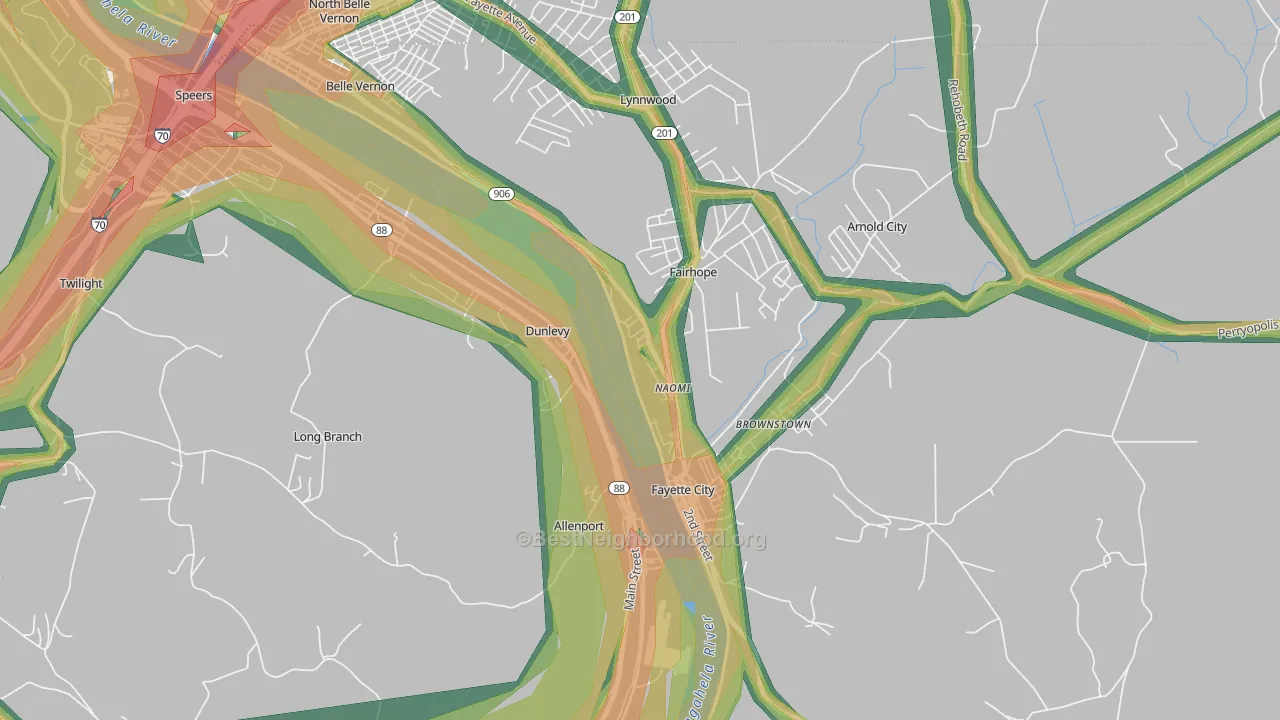 Naomi, PA Map of Noise Levels in Naomi